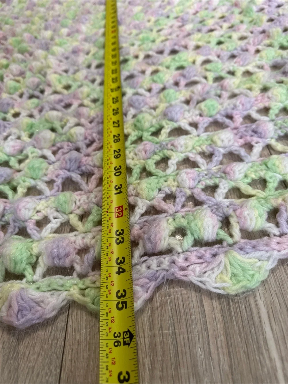 Crocheted Baby Blanket Handmade Soft Pastel Colors Purple Pink Green 37
